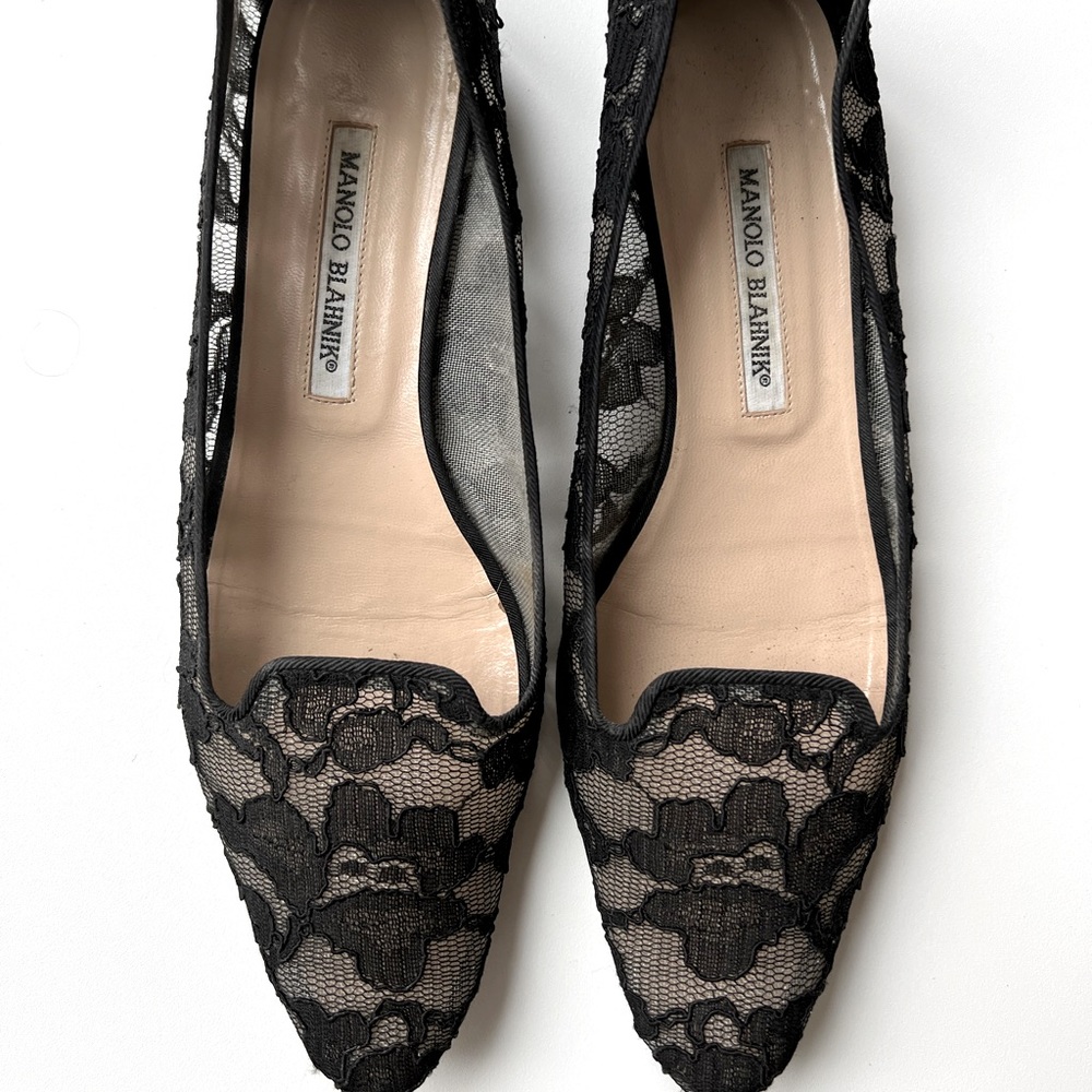 Manolo Blahnik Black Lace Flats